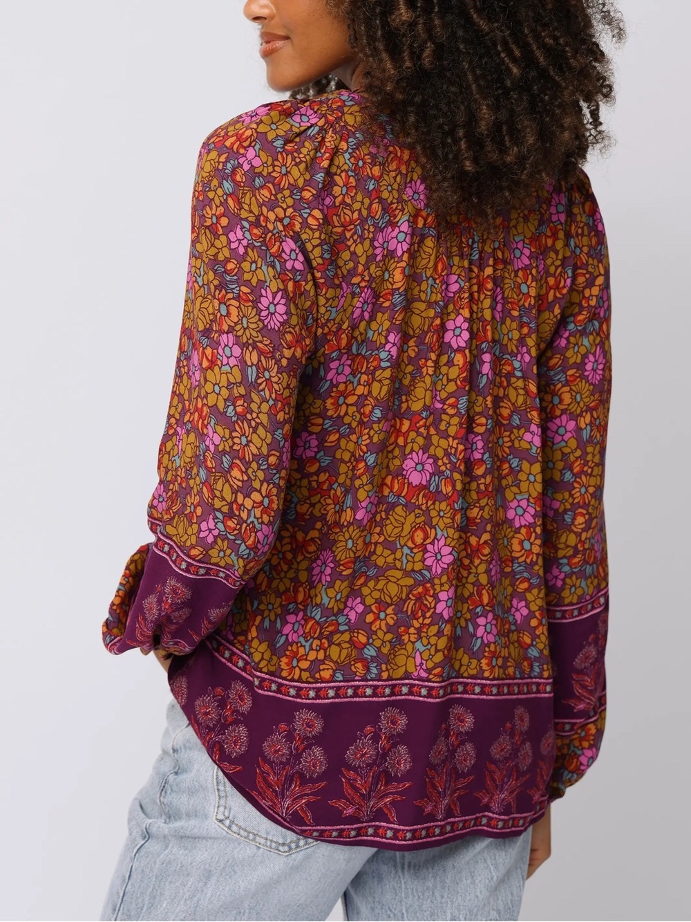 Natural Life Rowan Top Boho Floral Peasant Blouse Plum Lush Lillies Purple Large - Picture 2 of 8